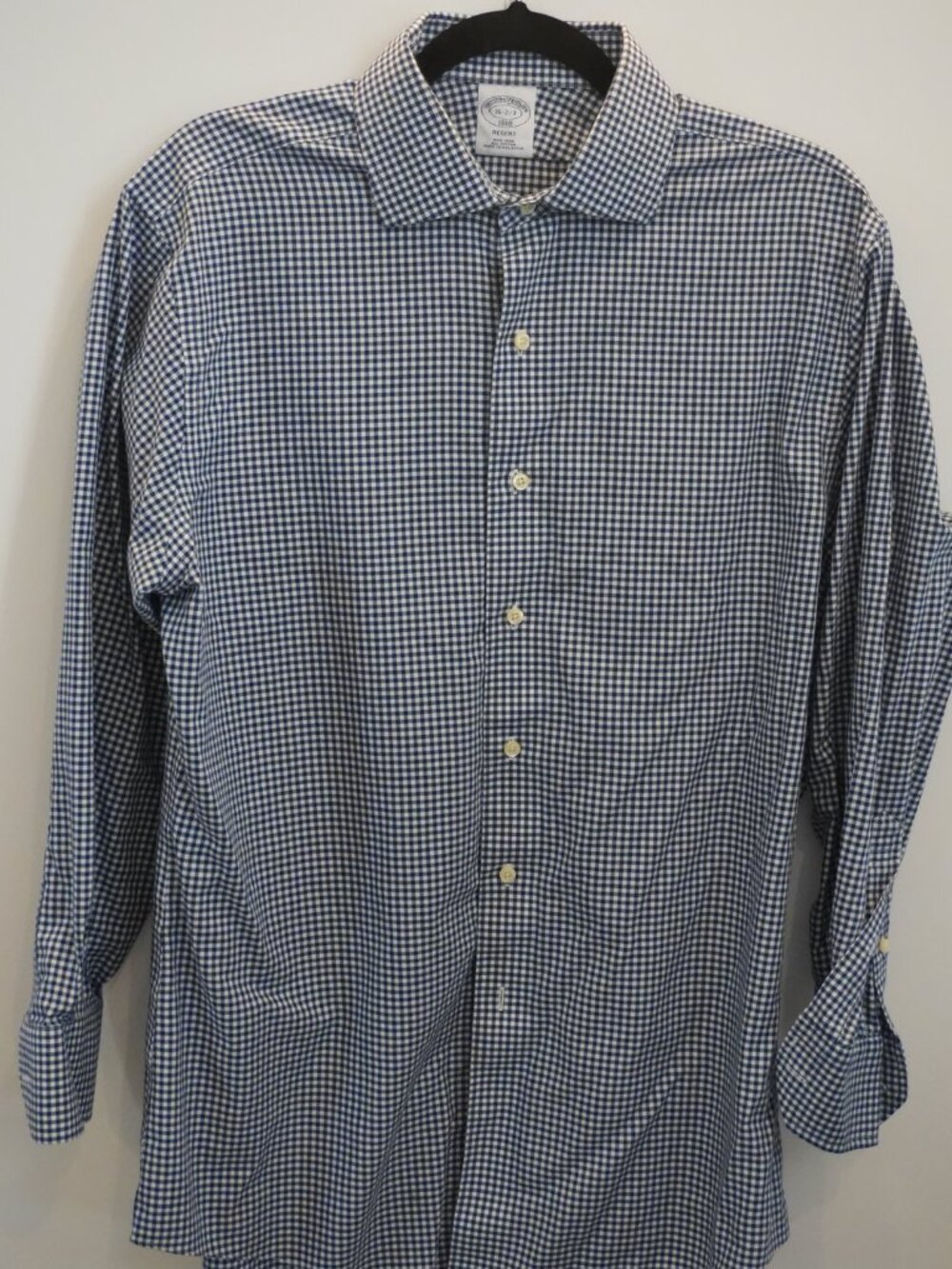 Brooks Brothers 1818 Regent Non-Iron Dress Shirt Navy Gingham Check Men's 16-2/3